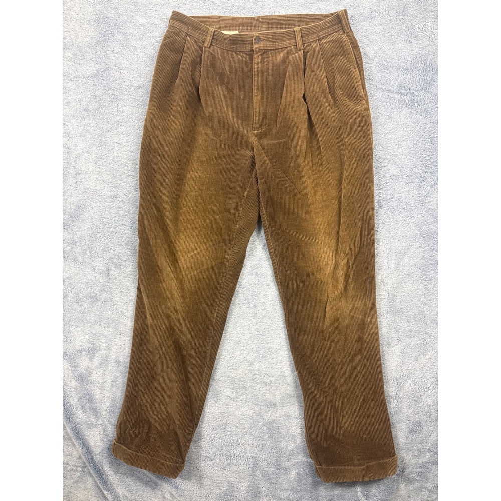 Jos. A. Bank Mens 36x34 Brown Corduroy Pleated Cuffed Trousers Pants
